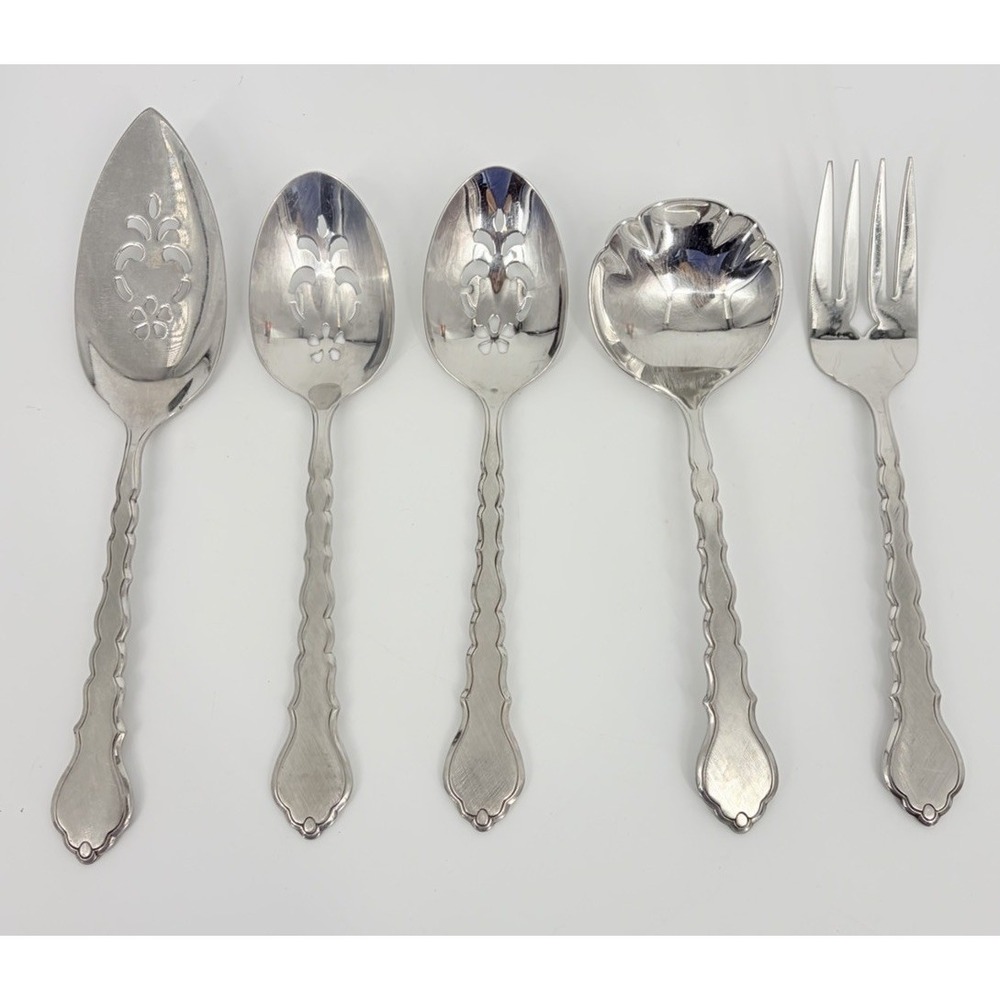 Oneida Community Cello Serving Pieces Slotted Spoons Meat Fork Ladle Pie Server